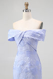 Blue Floral Mermaid Off the Shoulder Maxi Wedding Guest Dress