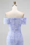 Blue Floral Mermaid Off the Shoulder Maxi Wedding Guest Dress