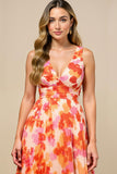 Sunset Chiffon Thick Straps Pleated Midi Summer Wedding Guest Dress