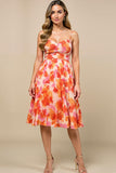 Midi Sunset Chiffon Spaghetti Straps Wedding Guest Dress with Pleats