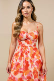 Midi Sunset Chiffon Spaghetti Straps Wedding Guest Dress with Pleats