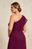 Burgundy Beaded Ruched Sheath High Low Mother Of the Bride Dress with Ruffles