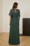 Dark Green Ruched Sheath V-Neck Maxi Mother of the Bride Dress with Ruffles