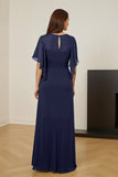 Dark Green Ruched Sheath V-Neck Maxi Mother of the Bride Dress with Ruffles
