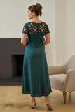 Pine Ruched V-Neck A Line Long Mother of the Bride Dress with Slit