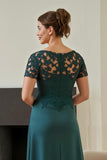 Pine Ruched V-Neck A Line Long Mother of the Bride Dress with Slit