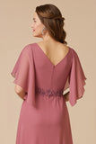 Desert Rose Ruffled V-Neck A Line Maxi Mother of the Bride Dress with Appliques