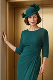 Pine Sheath Chiffon Round Neck Long Mother of the Bride Dress with Slit