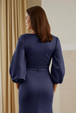Pine Mermaid V-Neck Ruched Satin Maxi Mother of the Bride Dress with Sleeves