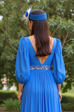 Blue Chiffon A Line V-Neck Maxi Mother of the Bride Dress with Beading