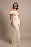 Apricot Mermaid Ruched Satin One Shoulder Maxi Mother of the Bride Dress