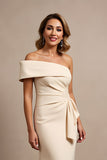 Apricot Mermaid Ruched Satin One Shoulder Maxi Mother of the Bride Dress