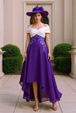 Purple White Chiffon A Line High Low Mother of the Bride Dress with Appliques