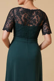 Pine Sheath V-Neck Ruched Maxi Mother of the Bride Dress with Sleeves