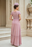 Dusty Rose Ruched V-Neck A Line Maxi Mother of the Bride Dress with Lace