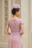 Dusty Rose Ruched V-Neck A Line Maxi Mother of the Bride Dress with Lace