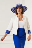 Royal Blue White Sheath Round Neck 2 Piece Midi Mother of the Bride Suits