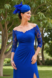 Royal Blue Ruched Sheath Off the Shoulder Maxi Mother of the Bride Dress with Slit