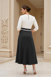Black White Chiffon Boat Neck A Line Maxi Mother of the Bride Dress with Sleeves