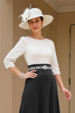 Black White Chiffon Boat Neck A Line Maxi Mother of the Bride Dress with Sleeves