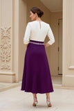 Black White Chiffon Boat Neck A Line Maxi Mother of the Bride Dress with Sleeves