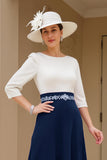 Black White Chiffon Boat Neck A Line Maxi Mother of the Bride Dress with Sleeves