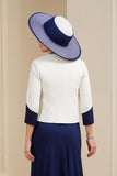 Navy and White 3 Piece Long Mother of the Bride Outfits with Sleeves
