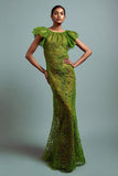 Maxi Green Lace Ruffled Mermaid Formal Dress