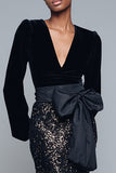 Sparkly Black Sequined V-Neck Mermaid Maxi Holiday Party Dress with Bow