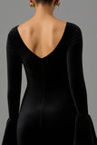 Black Sheath Velvet V Neck Maxi Formal Dress with Sleeves