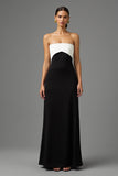 Black and White Strapless Maxi Formal Dress with Bow