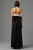 Black and White Strapless Maxi Formal Dress with Bow