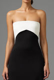 Black and White Strapless Maxi Formal Dress with Bow