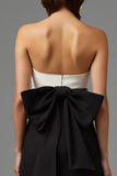 Black and White Strapless Maxi Formal Dress with Bow