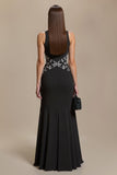 Black Round Neck Mermaid Long Appliqued Formal Dress
