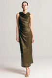 Sparkly Long Olive Sequins Cowl Neck Sheath Holiday Party Dress