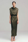 Sparkly Sequins Olive Cowl Neck Sheath Long Holiday Party Dress