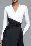 Black and White Patchwork Long Sleeves Formal Dress with Slit