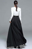 Black and White Patchwork Long Sleeves Formal Dress with Slit