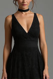 Black Lace V-Neck Sleeveless A Line Long Formal Dress