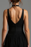 Black Lace V-Neck Sleeveless A Line Long Formal Dress
