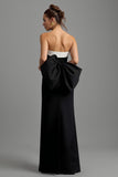 Black and White Sheath Strapless Bow Maxi Formal Dress with Slit