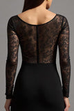 Sheath Black Illusion Neck Long Sleeves Formal Dress with Lace