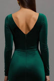Dark Green Mermaid Velvet Square Neck Long Sleeves Holiday Party Dress