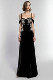 Black Velvet A Line Cold Shoulder Maxi Holiday Party Dress
