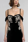 Black Velvet A Line Cold Shoulder Maxi Holiday Party Dress