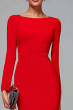 Elegant Midi Red Mermaid Long Sleeves Work Dress