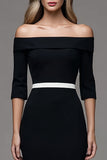Black Midi Off the Shoulder Half Sleeves Pencil Work Dress