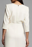 Pencil Boat Neck Midi Ivory Work Dress with Slit