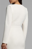 Simple Pencil Ivory Bateau Neck Midi Work Dress with Slit